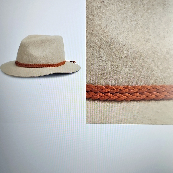 NWT Treasure & Bond Double -Braid Wool Felt Fedora Adjustable Hat Beige One Size - Picture 1 of 14